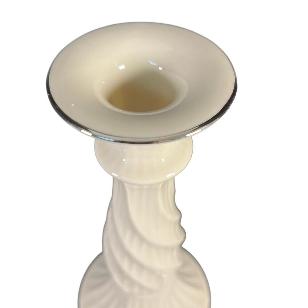 Vintage Lenox Ivory Fine Bone China Candlestick Spiral Swirl Stem Platinum Trim - Picture 2 of 6
